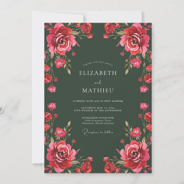 Dark Green Moody Winter Wedding Invitation (Front)