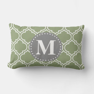 Dark Green Moroccan Lattice Pattern Monogram Lumbar Pillow