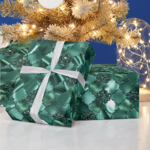 Dark Green Moroccan Quatrefoil Pattern Wrapping Paper
