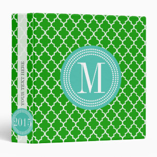 Dark Green Moroccan Tiles Lattice Personalized Binder