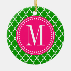 Dark Green Moroccan Tiles Lattice Personalized Ceramic Ornament