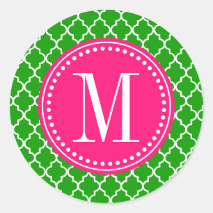 Dark Green Moroccan Tiles Lattice Personalized Classic Round Sticker