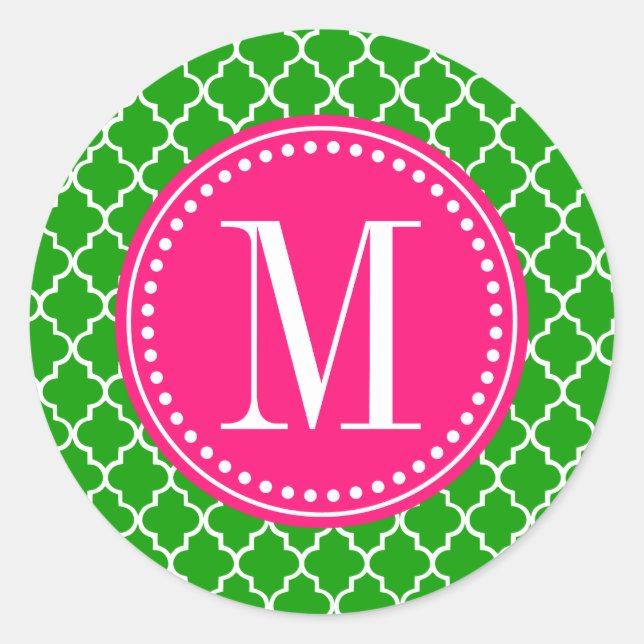 Dark Green Moroccan Tiles Lattice Personalized Classic Round Sticker (Front)