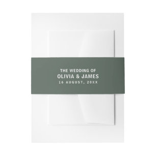 Dark Green Moss Minimalist Scandi Modern Wedding Invitation Belly Band