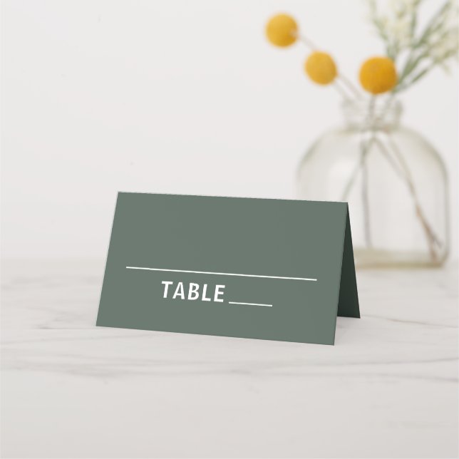 Dark Green | Moss Minimalist Scandi Modern Wedding Place Card (Front)
