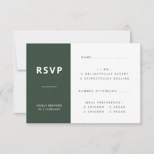 Dark Green   Moss Minimalist Scandi Modern Wedding RSVP Card