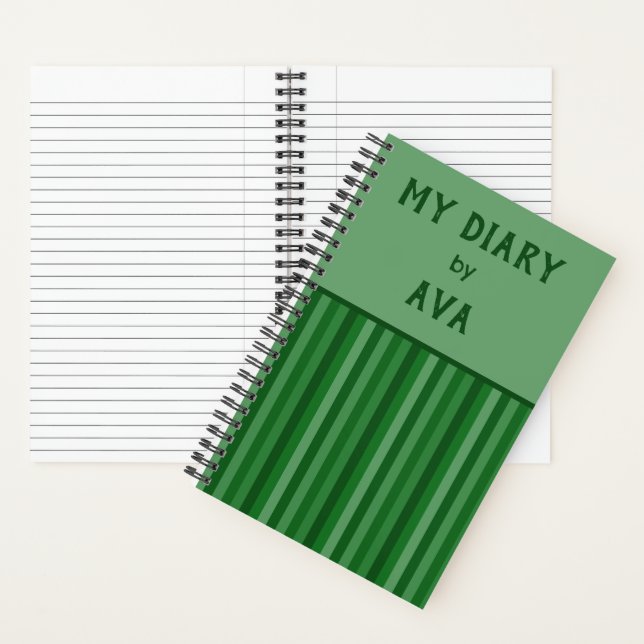 Dark Green My Diary by Me Striped Journal (Inside)