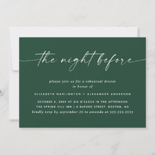 Dark Green Night Before Script Rehearsal Dinner Invitation