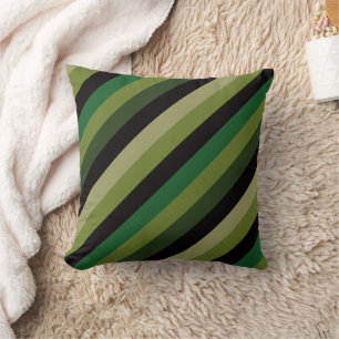 Dark Green Oblique Stripes Modern Elegant Throw Pillow