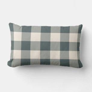 Dark Green Off-White Gingham Pattern Chequered Lumbar Pillow