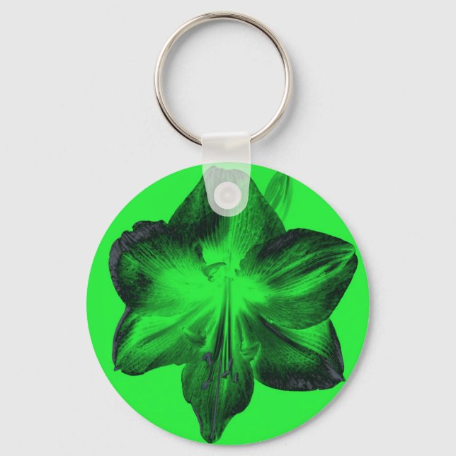 Dark Green on Light Green Amaryllis Keychain (Front)