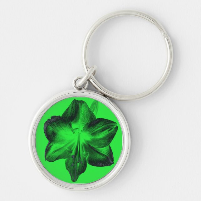 Dark Green on Light Green Amaryllis Keychain (Front)