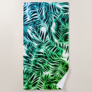 Dark green palm leafs pattern, jungle theme 2 beach towel