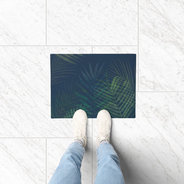 Dark Green Palm Leaves Pattern Doormat – Tropical  (Indoor)