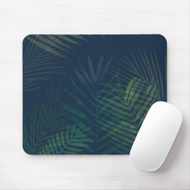 Dark Green Palm Leaves Pattern Mouse Pad  (With Mouse)