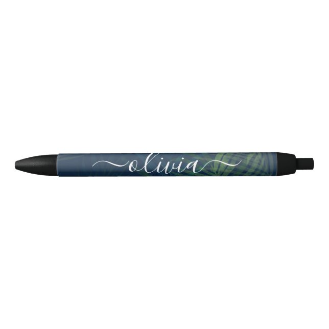 Dark green palms leaves pattern black ink pen (Front)