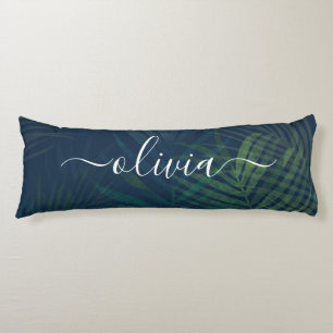 Dark green palms leaves pattern body pillow