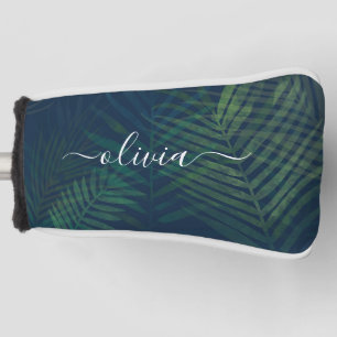 Dark green palms leaves pattern golf head cover