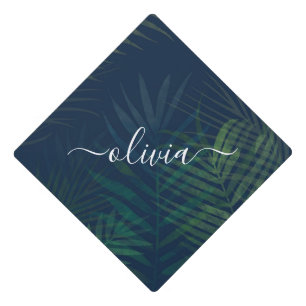 Dark green palms leaves pattern graduation cap topper