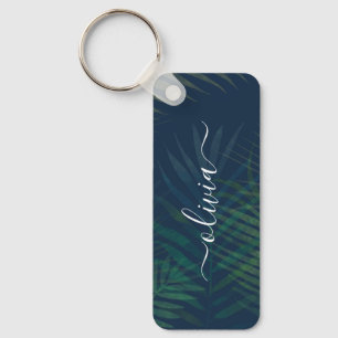 Dark green palms leaves pattern keychain