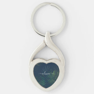 Dark green palms leaves pattern keychain