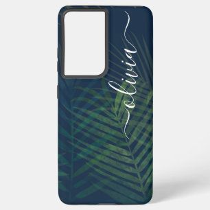 Dark green palms leaves pattern samsung galaxy case
