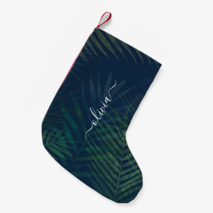 Dark green palms leaves pattern small christmas stocking