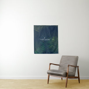 Dark green palms leaves pattern tapestry