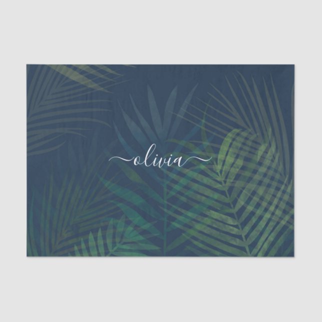 Dark green palms leaves pattern tissue paper (Front)
