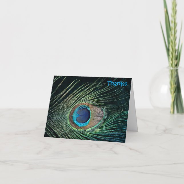 Dark Green Peacock Wedding Thank You Cards (Front)