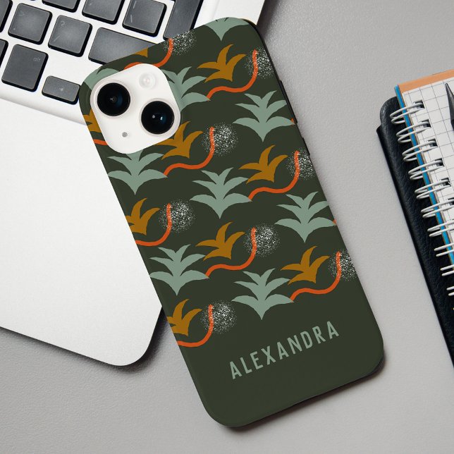 Dark Green Personalized Name Abstract Art Pattern Case-Mate iPhone Case (Creator Uploaded)