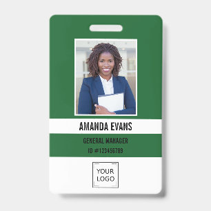 Dark Green Photo Employee Logo or QR CODE Security Badge