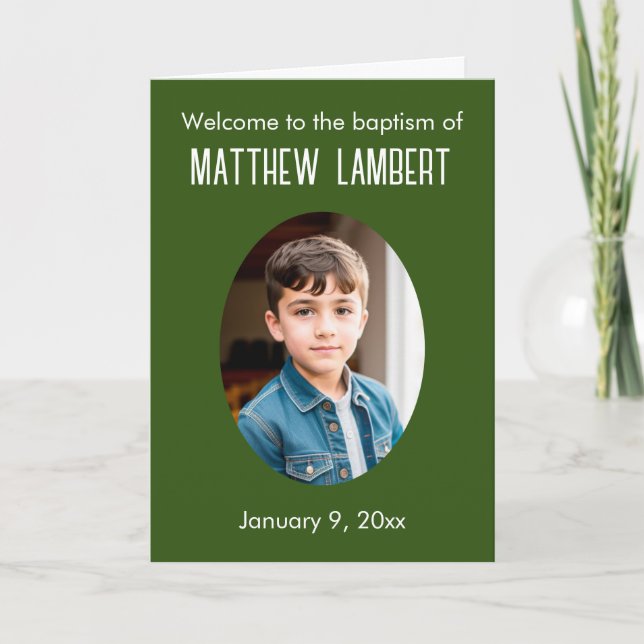 Dark Green Photo Front Polka-Dot Folded Baptism Program (Front)