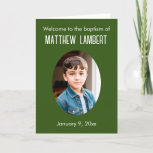 Dark Green Photo Front Polka-Dot Folded Baptism Program