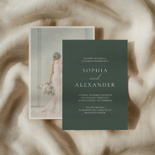 Dark Green  Photo Minimalist Wedding   Elegant Invitation