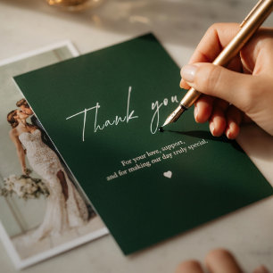 Dark Green Photo Wedding Thank You Card 
