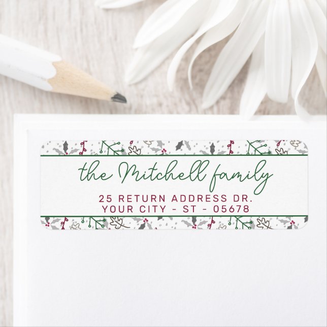 Dark Green Pine Needles Red Holly Berries Pattern (Insitu)