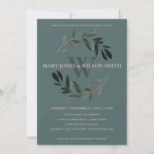 DARK GREEN PINK FOLIAGE WREATH COUPLES SHOWER CARD