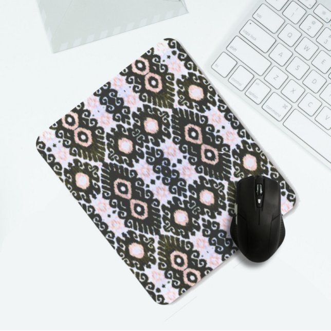 Dark Green & Pink Ikat Mouse Pad (Creator Uploaded)