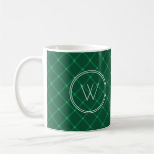 Dark green plaid festive custom monogram  coffee mug