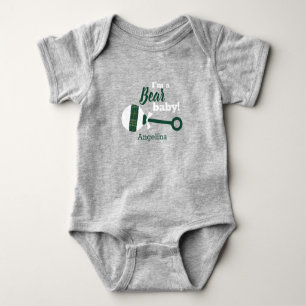 Dark Green Plaid Rattle Bear Baby Bodysuit