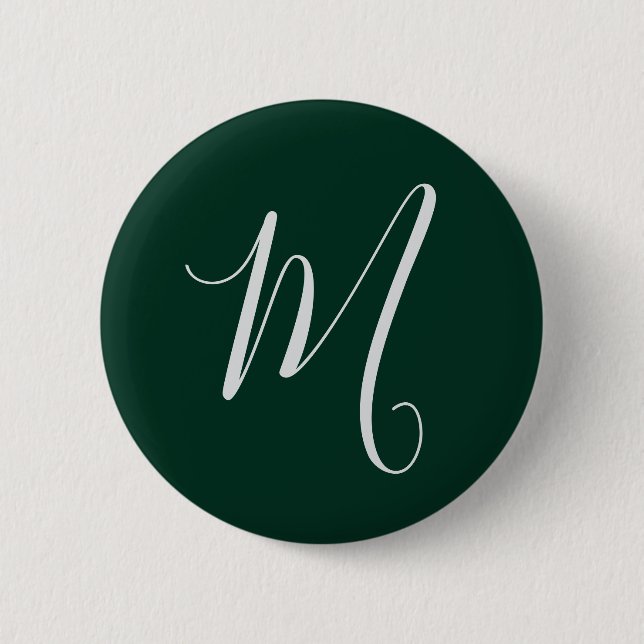 Dark Green Plain Elegant Modern Own Name Monogram 2 Inch Round Button (Front)