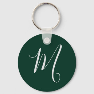 Dark Green Plain Elegant Modern Own Name Monogram Keychain