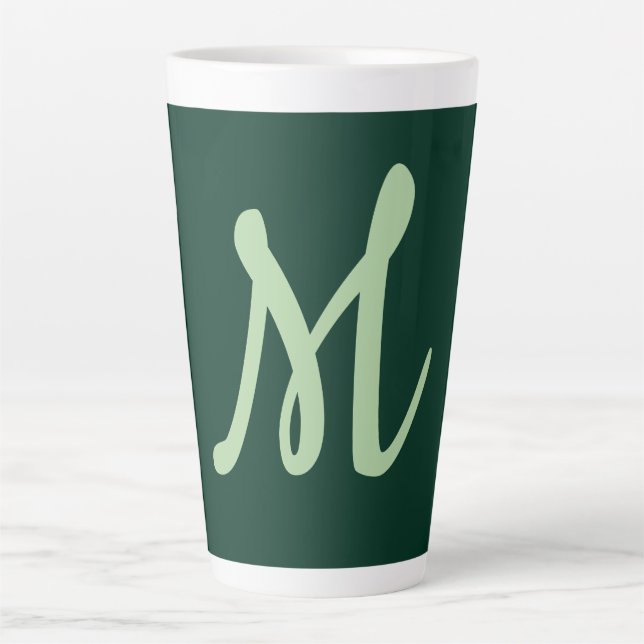 Dark Green Plain Elegant Modern Own Name Monogram Latte Mug (Front)