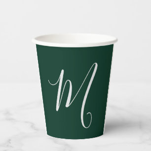 Dark Green Plain Elegant Modern Own Name Monogram Paper Cups