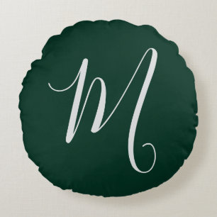 Dark Green Plain Elegant Modern Own Name Monogram Round Pillow