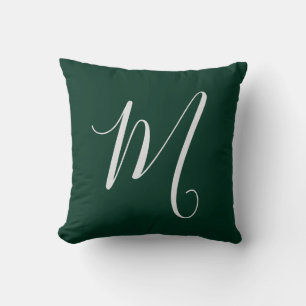 Dark Green Plain Elegant Modern Own Name Monogram Throw Pillow