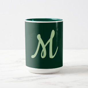Dark Green Plain Elegant Modern Own Name Monogram Two-Tone Coffee Mug