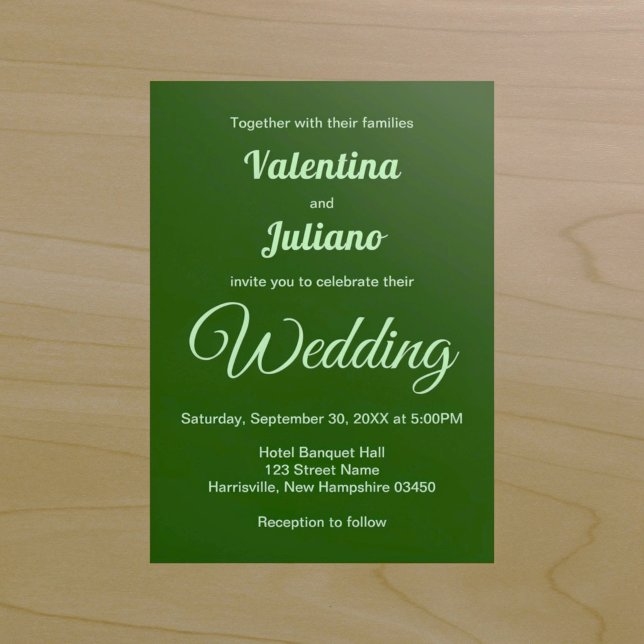 Dark Green Plain Text Wedding Invitation (Typography style minimalist dark green wedding invitation)