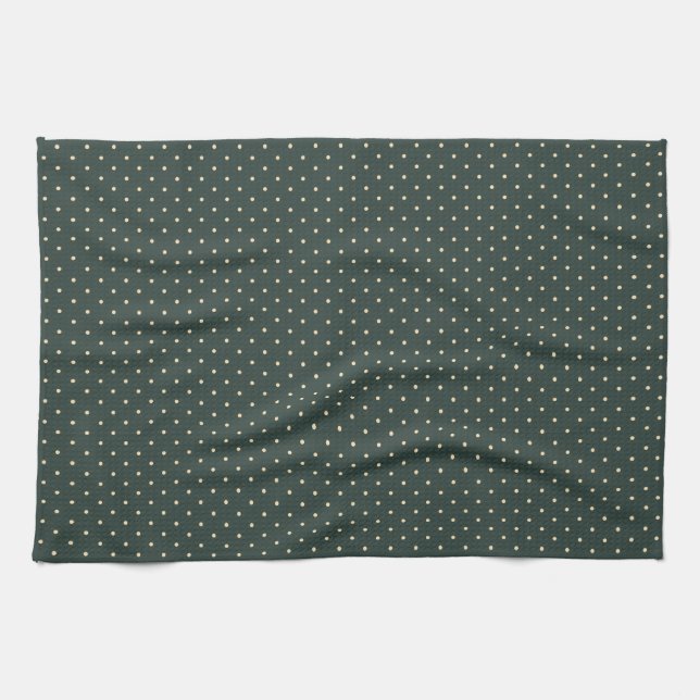 Dark Green Polka Dot Kitchen Towel (Horizontal)
